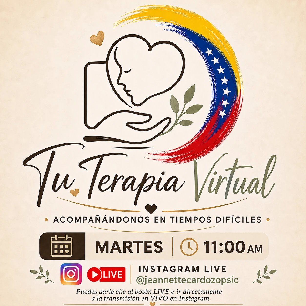 Tu Terapia Virtual, Instagram Live de Jeannette Cardozo